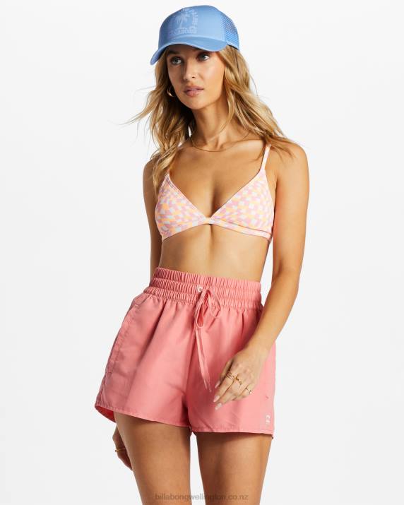 Women Flamingo Billabong Sol Searcher New Elastic Waist Swim Shorts 80P81362