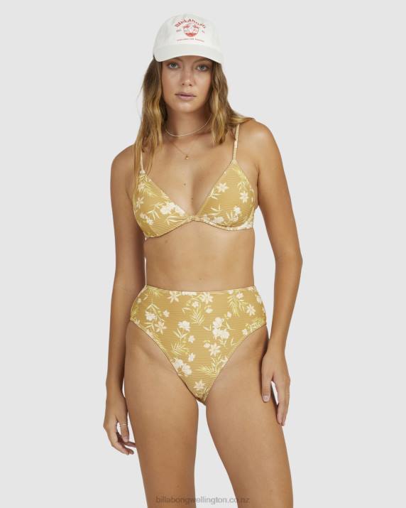 Women Mustard Gold Billabong Piccolo Hi-Rise Maui Rider Bikini Bottoms 80P81516