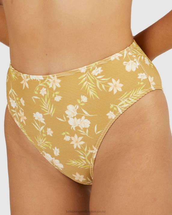 Women Mustard Gold Billabong Piccolo Hi-Rise Maui Rider Bikini Bottoms 80P81516