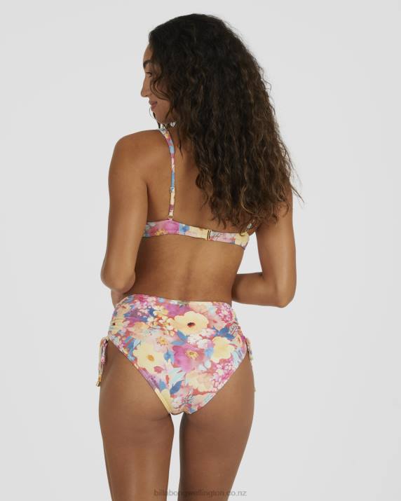 Women Red Billabong Summer Bliss Ruched Retro Bikini Bottoms 80P81518