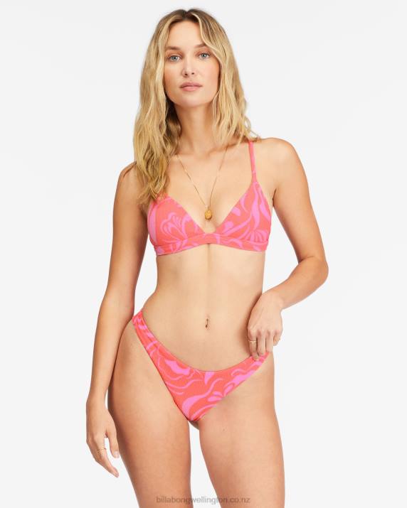 Women Vintage Coral Billabong She's A Trip Tanga Bikini Bottoms 80P81553
