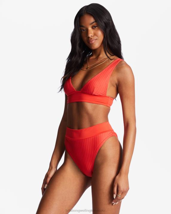 Women Bright Poppy Billabong Lined Up Remi Plunge Triangle Bikini Top 80P81482