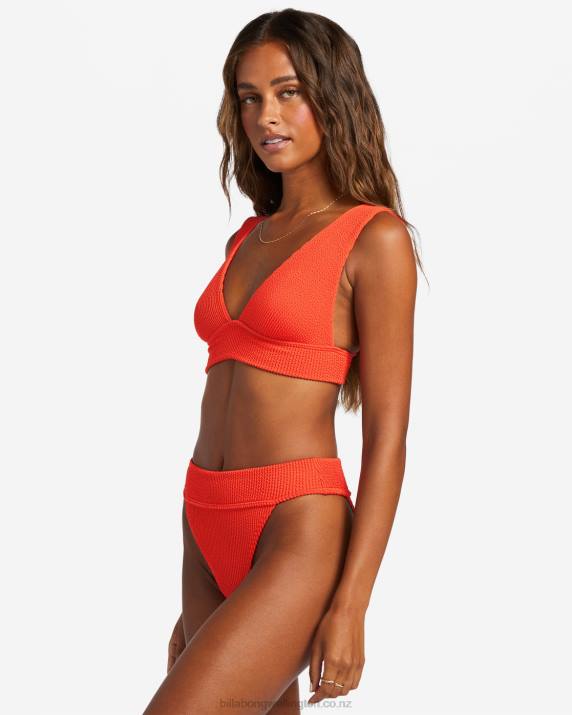 Women Red Aloha Billabong Summer High Plunge Bikini Top 80P81254