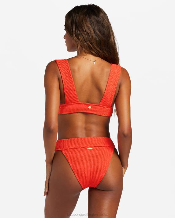 Women Red Aloha Billabong Summer High Plunge Bikini Top 80P81254