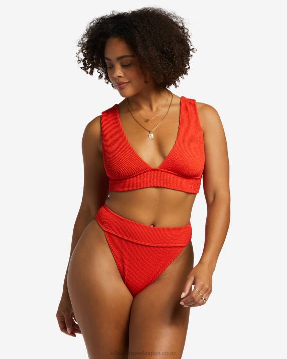 Women Red Aloha Billabong Summer High Plunge Bikini Top 80P81254