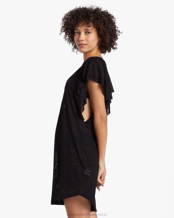 Women Black Pebble Billabong Out For Waves Cover-Up Dress 80P81356