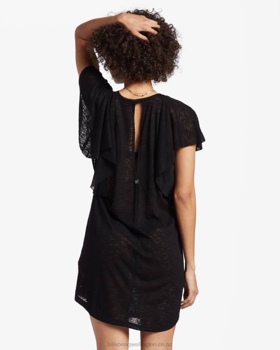 Women Black Pebble Billabong Out For Waves Cover-Up Dress 80P81356