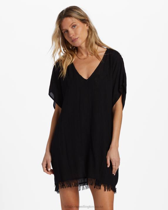 Women Black Pebble Billabong Walk Away Tunic Top 80P81326