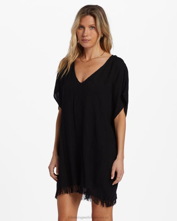 Women Black Pebble Billabong Walk Away Tunic Top 80P81326
