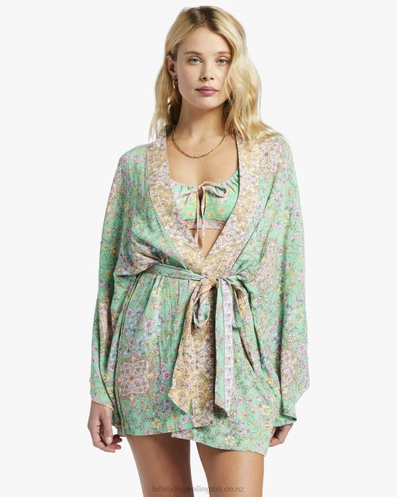 Women Green Billabong Loveland 2 Kimono Beach Cover Up 80P81346