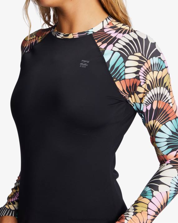 Women Black Multi Billabong A/DIV UPF 50 Long Sleeve Rashguard 80P82832