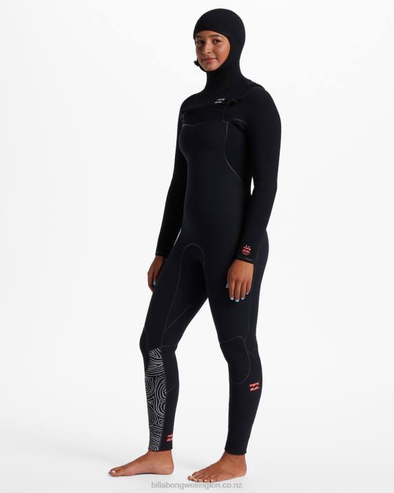 Women Midnight Trails Billabong 5/4 Furnace Chest Zip Hooded Wetsuit 80P82569