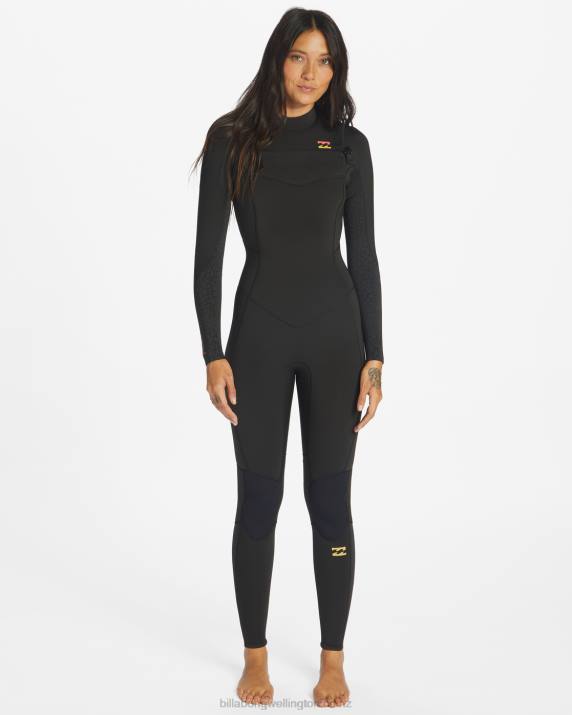 Women Wild Black Billabong 3/2 Synergy Chest Zip Full Wetsuit 80P82565